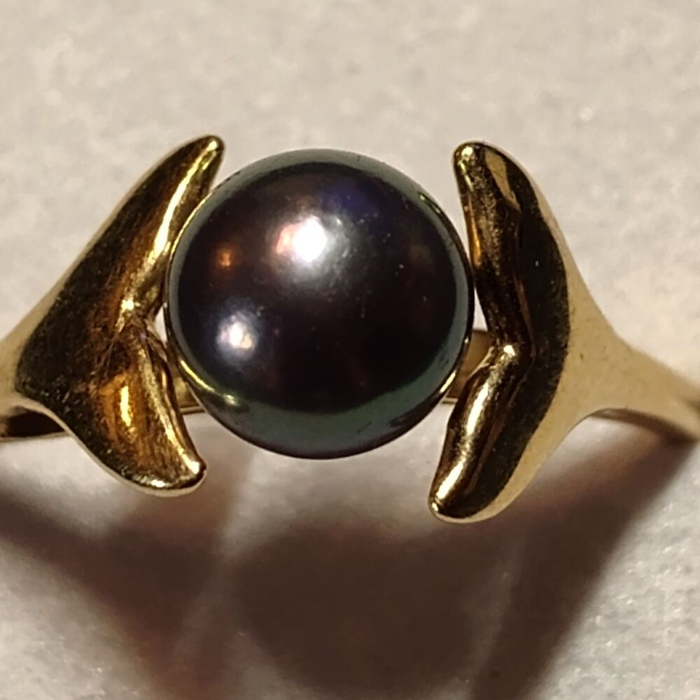 Beautiful 14K Yellow Gold Tahitian Pearl Solitaire Ring Size 8.5